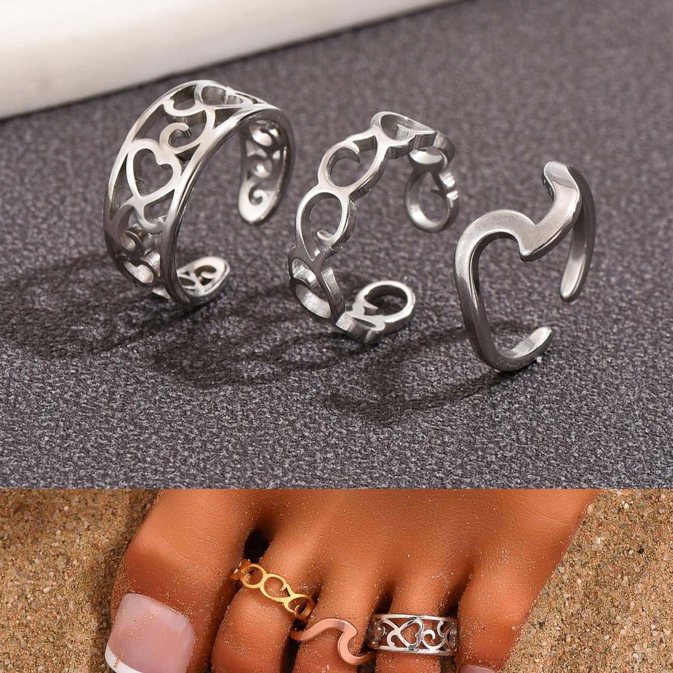 Body Jewelry Rings - 3PC Filled Toe Rings Set for