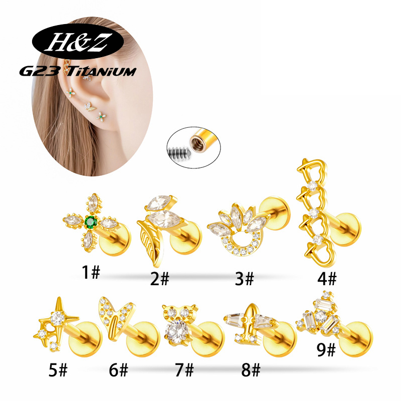 1PC G23 Titanium16G Flower CZ  - đánh giá và giá Body Jewelry Implant Grade Titanium