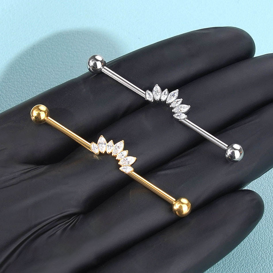 1/5PCS Titanium 14G CZ Industr - đánh giá và giá Industrial Barbell Long