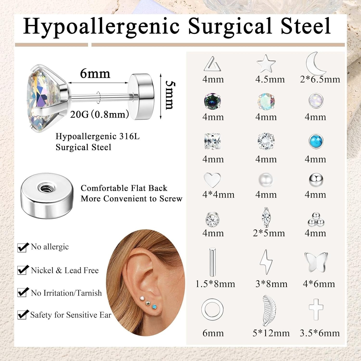 Florideco 1Pair Hypoallergenic - đánh giá và giá Body Jewelry Surgical Steel
